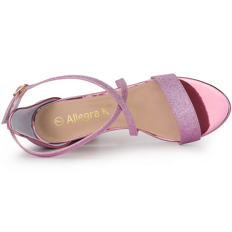Allegra K Women's Glitter Buckle Closure Crisscross Strap Block Heels Sandals, 5 of 8