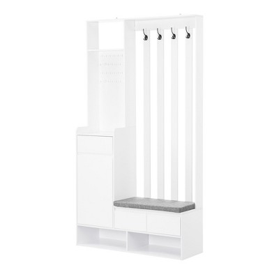 NicBex 39.3 inch Hall Tree for Hallway,Modern Coat Rack with 4 Hooks and Pegboard,Entryway Furniture for Hallway,Living Room,Bedroom,White/Black