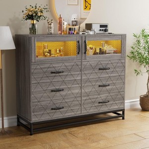 Grey Dresser with Charging Station & LED Lights, 6-Drawer 2-Door Cabinet or 8-Drawer Tall Chest, Modern Storage for Bedroom, Living Room, Hallway - 1 of 4