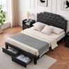 WhizMax Black Leather Upholstered Queen Size Platform Bed Frame with 2 Storage Drawers and Curved Button Tufted Design Headboard, Wood Slats Support - 3 of 4