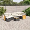 vidaXL 8 Piece Patio Sofa Set with Cushions Black Poly Rattan - Black and Cream without Storage - 2 of 4