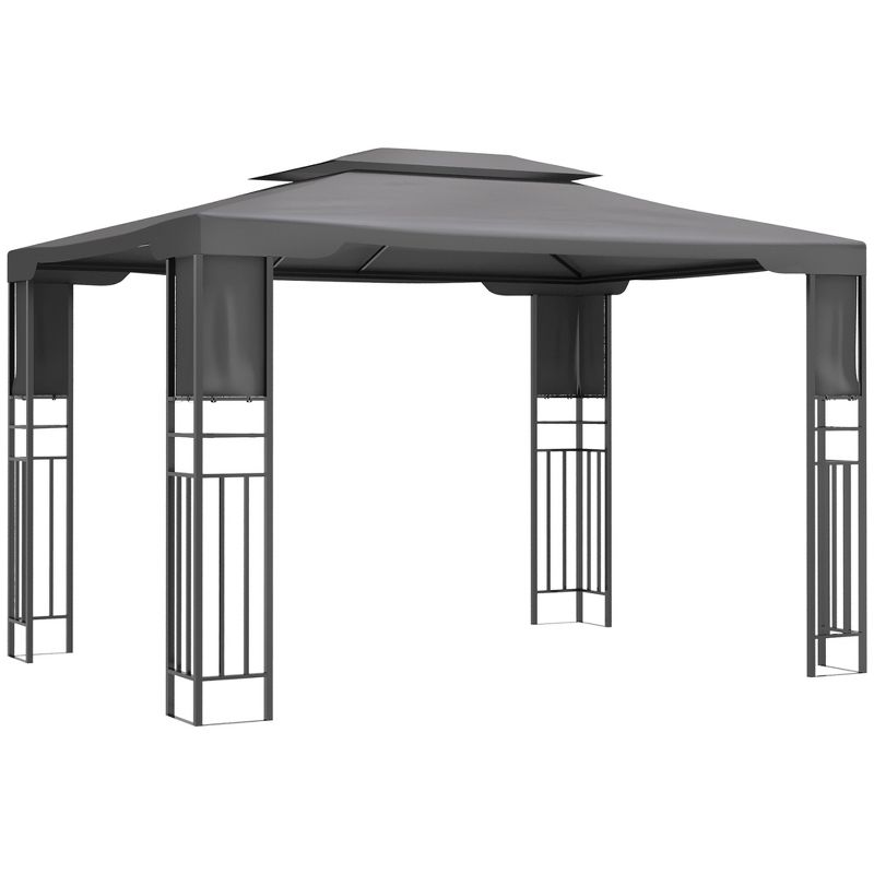 Outsunny 13' x 10' Patio Gazebo Outdoor Canopy Shelter with Double Vented Roof, Storage Shelves, Steel Frame for Lawn, Backyard and Deck, 1 of 7