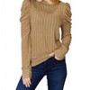 Women's Ribbed Mock Neck Top With Puff Sleeves - Basic Bae - 4 of 4