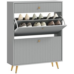 SEVOBAL Narrow Shoe Cabinet with 2 Flip Drawers Wave-Like Panels Adjustable Shelves for 12 Pairs for Entryway Hallway, Gray, 25.8"*17.91"*13.98" - 1 of 4