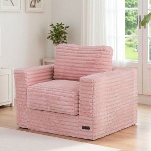 MAXYOYO Giant Bean Bag Chair, Striped Faux Fur Upholstered Floor Sofa with Pillows and Armrests, Pink - 1 of 4