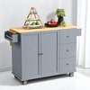 Rolling Mobile Kitchen Island Cart with Solid Wood Top, Drop Leaf Breakfast Bar,Storage Cabinet, Adjustable Shelves and 3 Drawers, Kitchen Cabinets - 4 of 4