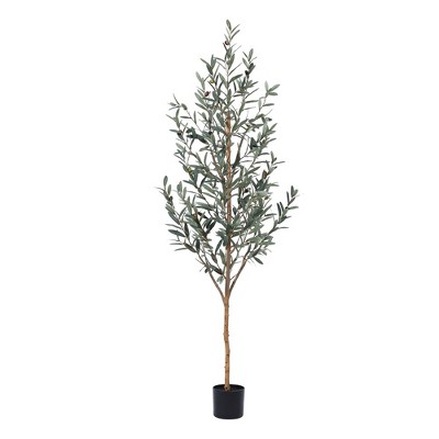 DR.Planzen 5-7FT Artificial New Style Olive Plants with Realistic Leaves and Natural Trunk, Silk Fake Potted Tree for Office Home Decor