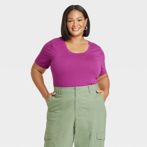 Women's Short Sleeve Relaxed Scoop Neck T-shirt - Ava & Viv™ Purple 4x :  Target