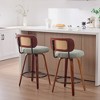 TUYOHW 25.6"H Swivel Bar Stools Rattan Back,Set of 2/3,PU Leather/Linen Counter Height Stools,Mid-Century Modern Bar Chairs,350lbs Capacity - 2 of 4