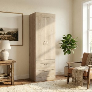 Airsurfer Tall Light Oak Wardrobe Contemporary Bedroom Storage Wardrobe ...