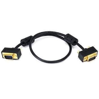 Monoprice Ultra Slim SVGA Super VGA Male to Male Monitor Cable - 1.5 Feet With Ferrites | 30/32AWG, Gold Plated Connector