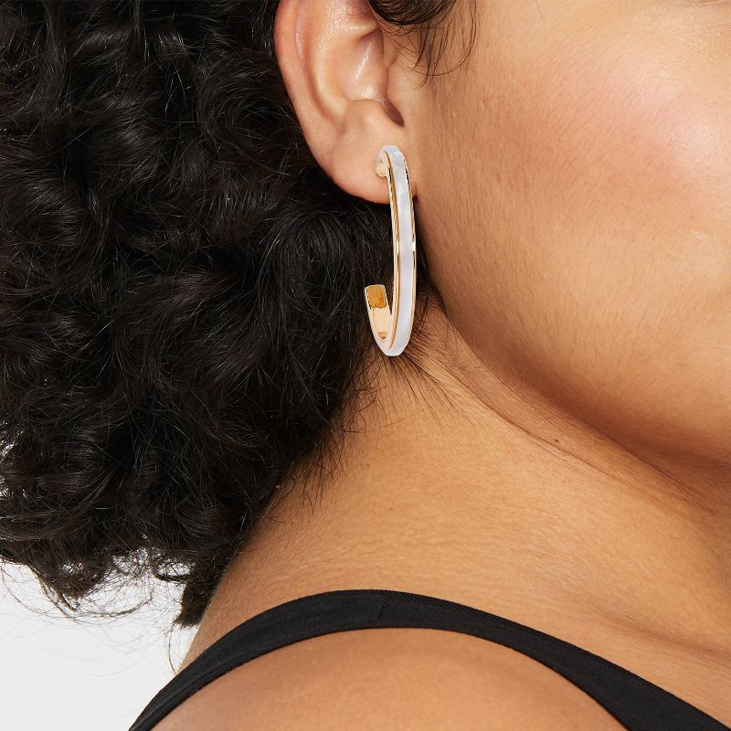 Inlay Hoop Earrings - A New Day&#8482; Gold/White, 3 of 23