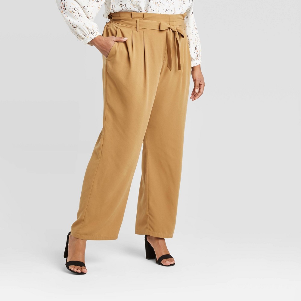 Women's Plus Size High-Rise Paperbag Pants - A New Day Brown 2X was $27.99 now $19.59 (30.0% off)