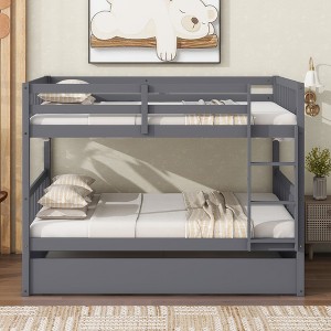 Whisen Full Over Full Rubber Wood Bunk Bed with Trundle, Ladder and Guardrails, Convertible to 2 Full Size Beds - 1 of 4