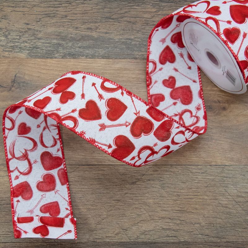 Northlight White and Red Hearts Valentine's Day Wired Craft Ribbon 2.5" x 10 Yards, 2 of 4