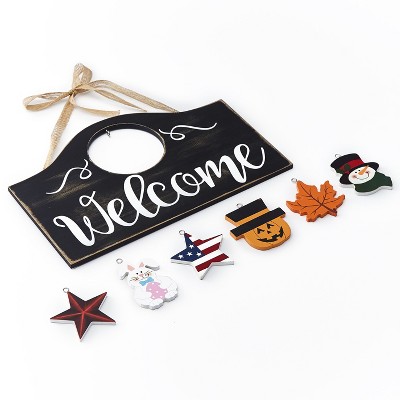 Lakeside Wall Hanging Welcome Sign with 6 Interchangeable Seasonal Icons