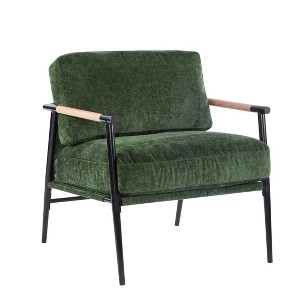 Gulches Modern Accent Chair  27.56" Green Plush Cushioned Chair with Solid Wood Armrests & Metal Frame for Home Office Living Room - 1 of 4