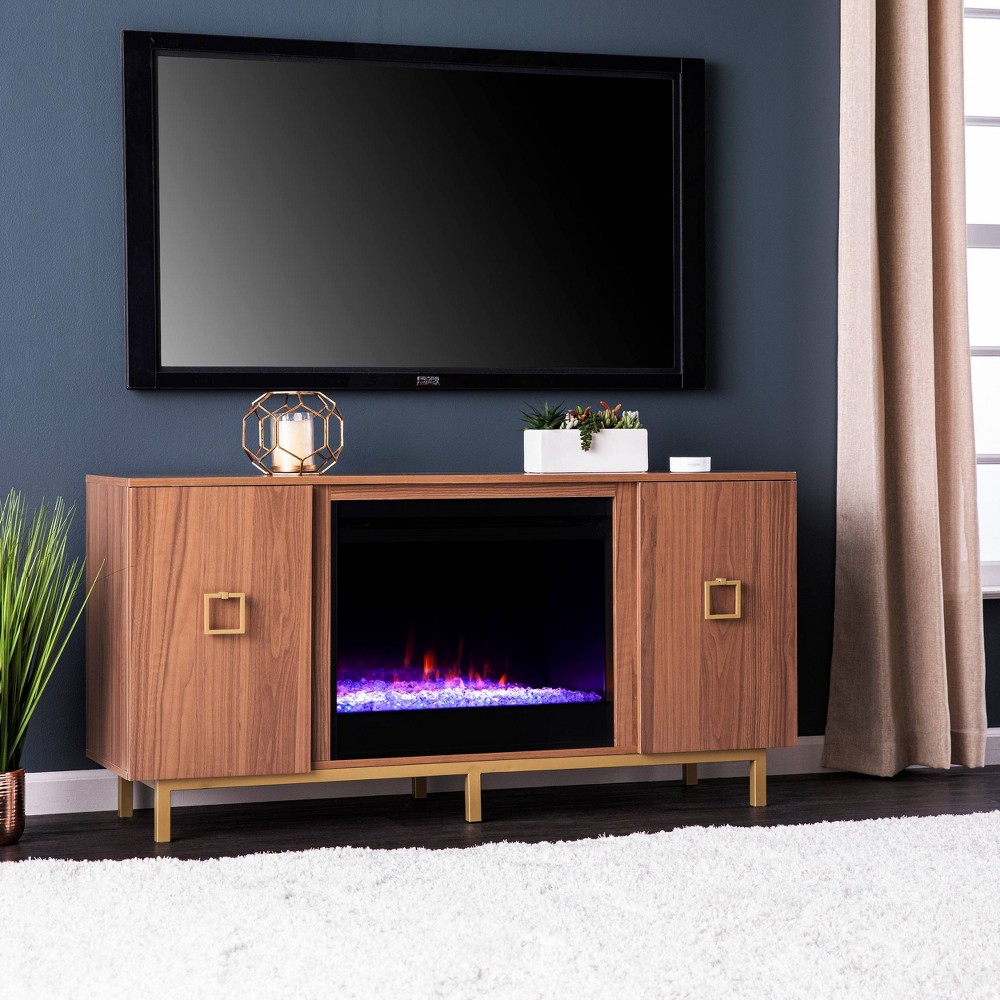 Photos - Electric Fireplace Vickdale Color Changing Fireplace with Media Storage Natural/Gold - Aiden