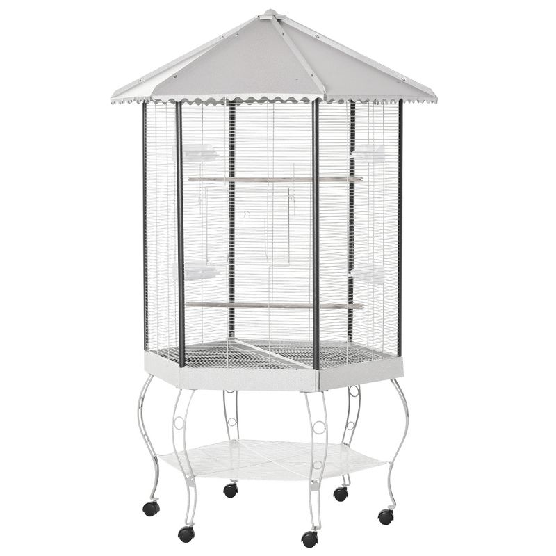 PawHut 77" Flight Bird Cage Hexagon Covered Canopy Portable Aviary With Storage, 4 of 9