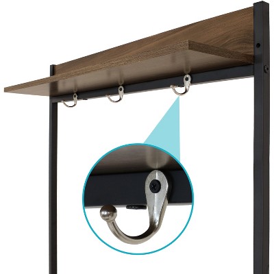 Industrial-Style Hall Tree Bench with Coat/Shoe Rack - Light Brown