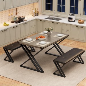 Dining Table Set for 4 - Kitchen Table with 2 Upholstered Benches, 3 Piece Dining Table Set for Small Space, Apartment, Saving Space for Kitchen and - 1 of 4