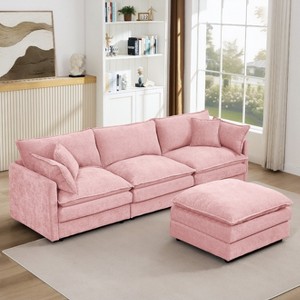 KWPZQEB 102" Modular Sectional Sofa, L Shaped Couch Set with Movable Ottoman, Chenille 3-Seater Cloud Couch with Throw Pillows for Living Room - 1 of 4