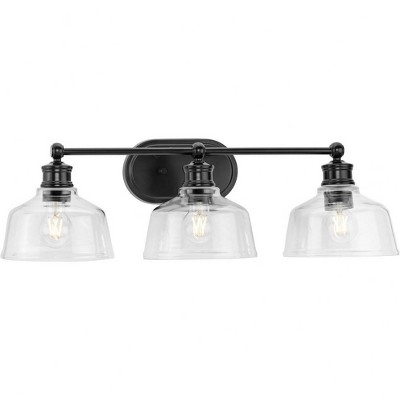 Progress Lighting Singleton 3-Light Vanity Fixture, Matte Black, Clear Glass Shades