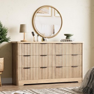 Fluted Dresser with 6 Drawer,Modern Dressers for Bedroom with Wood Top,Sturdy Wooden Dresser & TV Stand - 1 of 4