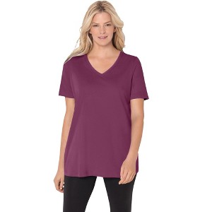 Woman Within Plus Size Perfect Short-Sleeve V-Neck Tee - 1 of 4