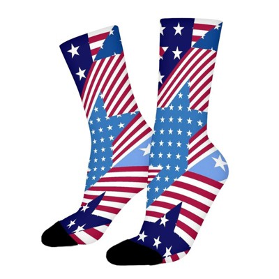 American Flag Star Women Printed Crew Socks Funny Funky Socks Soft Polyester Novelty Gifts for Artists Men