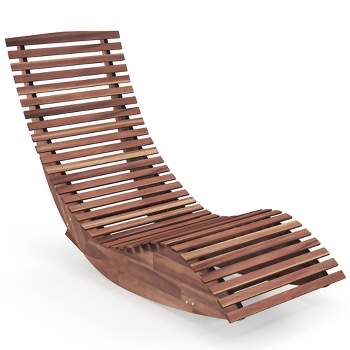 Tangkula Acacia Wood Patio Chaise Lounge Chair Outdoor Rocking Chair w/ Slatted Design