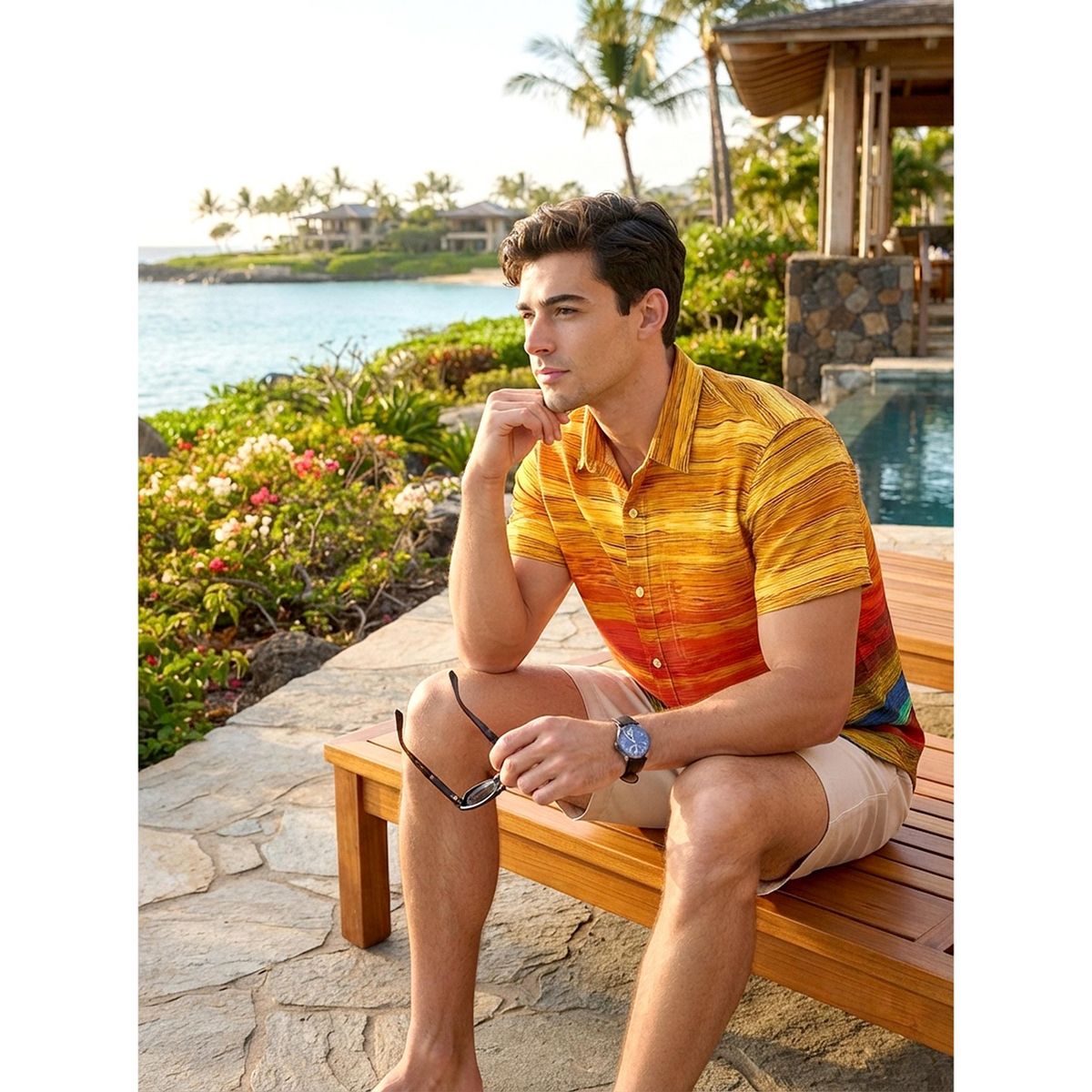 HAPPY BAY Mens Hawaiian Shirts Short Sleeve Button Down Shirt Men's Hawaii Shirts Boho Vacation Casual Summer Beach Shirts Funny 5XL Multi,Stripe - thumbnail 4