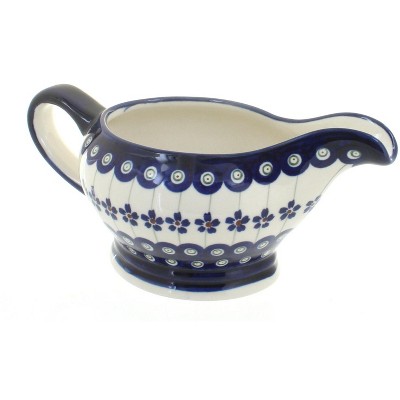 Blue Rose Polish Pottery Flowering Peacock Gravy Boat