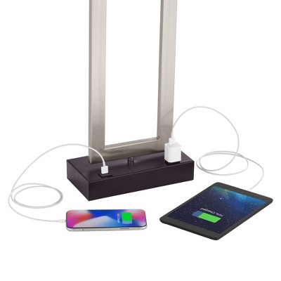Brushed Nickel Modern Table Lamp with USB and AC Outlet