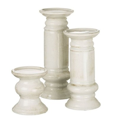 Sullivans Set of 3 Pillar Ceramic Candle Holders 5"H, 9.5"H & 11"H White