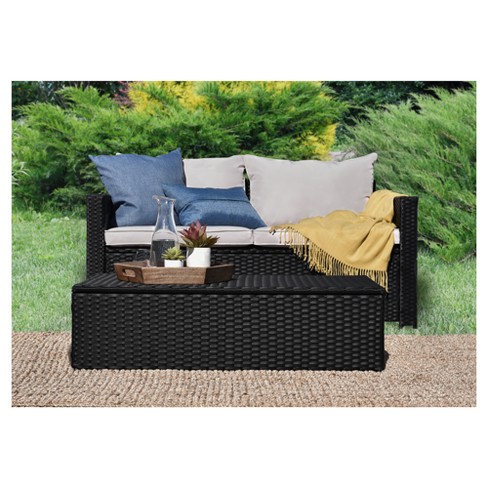 Laguna 2pc All Weather Wicker Patio Storage Sofa Coffee Table