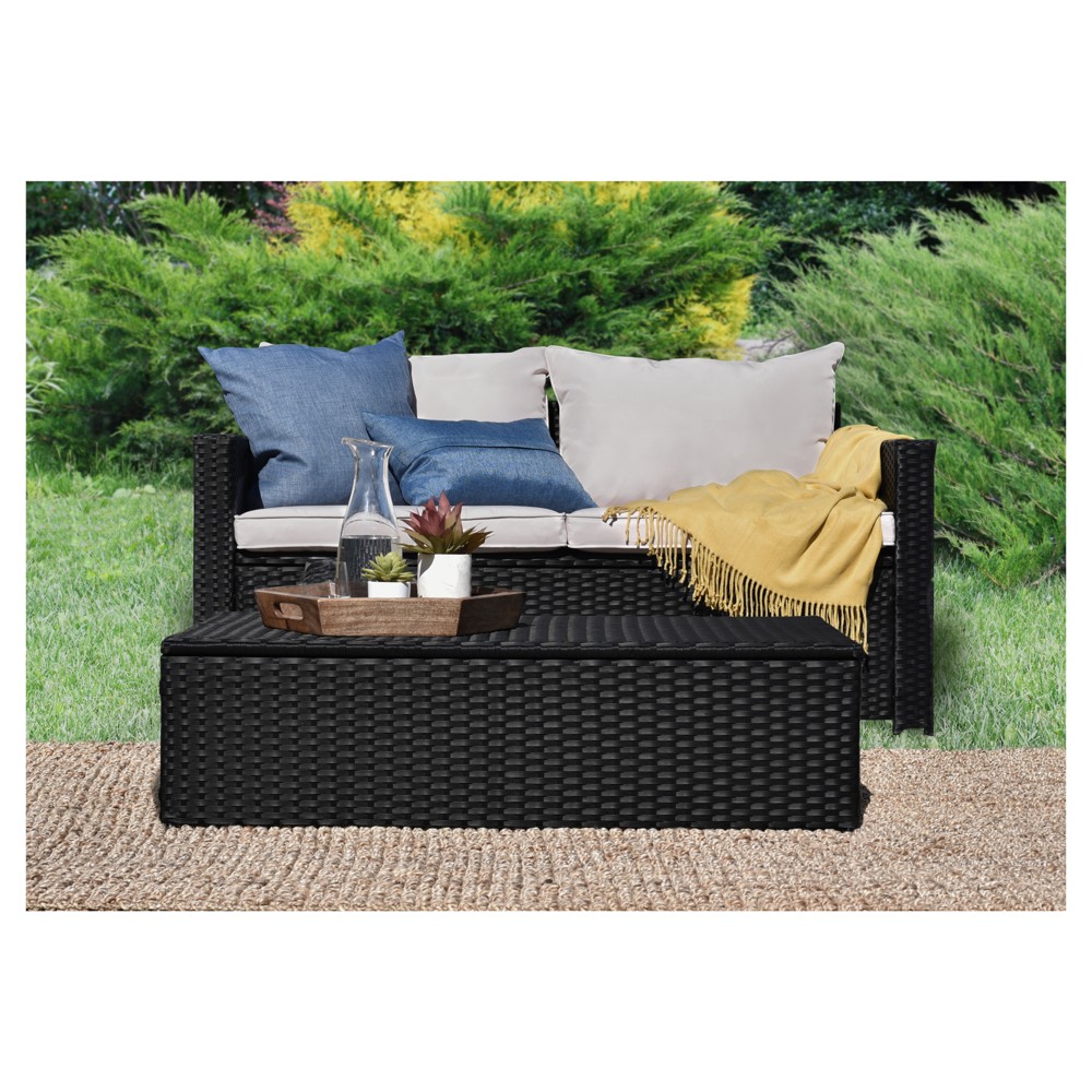 Laguna 2pc All-Weather Wicker Patio Storage Sofa & Coffee Table – Black