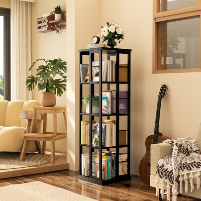 Aheaplus 4-tier Rotating Bookshelf, 360-degree Display Corner Bookcase with Storage