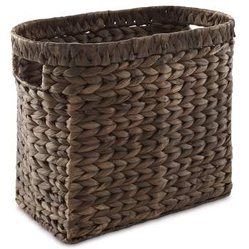 Casafield Magazine Holder Basket with Handles - Oval Water Hyacinth Storage Bin for Bathroom, Home Office