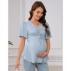 BLUEMING Womens Maternity Drawstring Front V Neck T Shirts Short Sleeve Tops Pleated Casual Shirt - 2 of 4