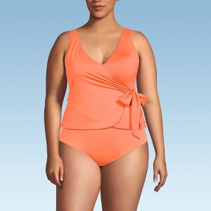Lands' End Women's Chlorine Resistant Side Tie V-neck Tankini Swimsuit Top - 1 of 3
