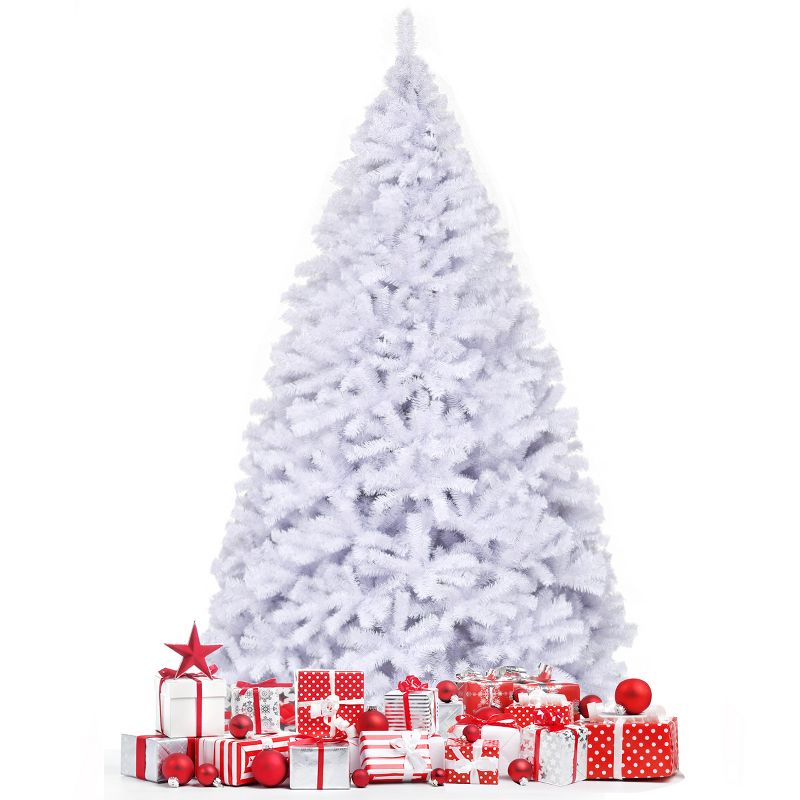 Tangkula 9ft White Christmas Pine Tree Hinged Artificial Decoration w/ 2132 Tips & Metal Stand, 2 of 7