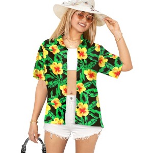 HAPPY BAY Hawaiian Shirts Womens Casual Summer Beach Party Floral Blouses Short Sleeve Tropical Vacation Tops Dress Shirts for Women - 1 of 4