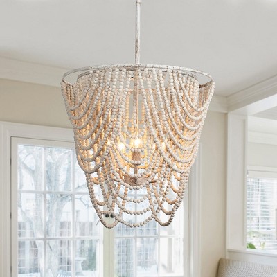LLHZSY 5-Light Romantic Natural Wood Beaded Chandelier - 19 11/16"
