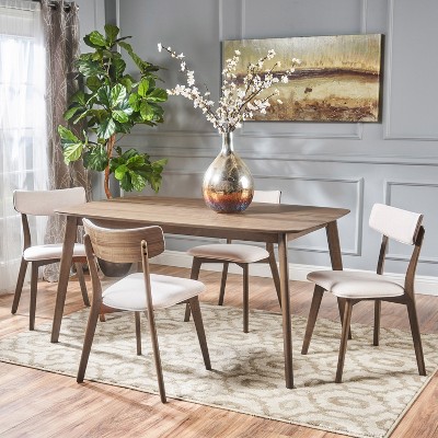 Christopher Knight Home Alma Mid Century Modern Fabric Upholstered Wood 5 Piece Dining Set