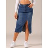 Allegra K Women's Casual High Waisted Front Slit Midi Length Denim Skirt - 2 of 4