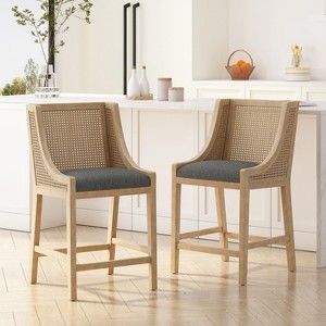 GDFStudio Deville Upholstered 25.5 inch Wood and Cane Counter Stools (Set of 2) - 1 of 4