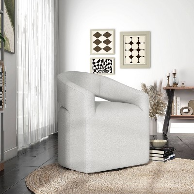 White Boucle Upholstered Swivel Barrel Accent Chair