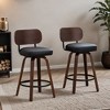 Swivel Bar Stools Set of 2, 26" Upholstered Faux Leather Counter Height Barstools with Walnut Back & Bentwood Legs - Leovsnove - 2 of 4