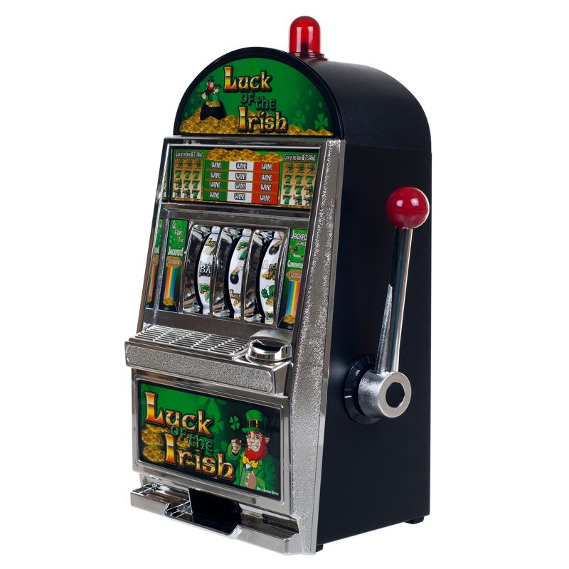 Trademark Poker Luck of the Irish Slot Machine Bank- Slots with Chrome Bevel and Tray, Spinning Reels, and Flashing Light, 2 of 3